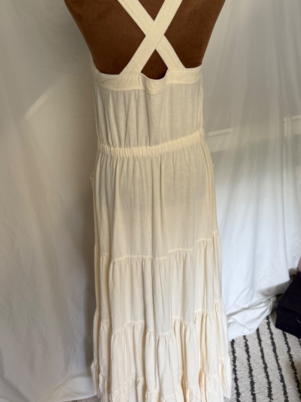 Free People Catch the Breeze Button Front Linen Midi Dress Ivory Cream Size Med - Picture 7 of 11